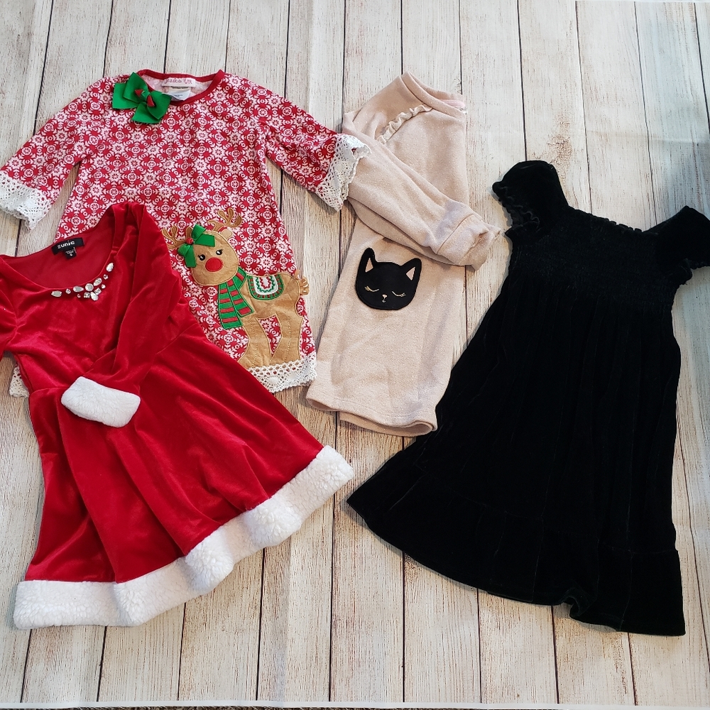 4T Girls Lot of 4 Christmas Holiday Dresses